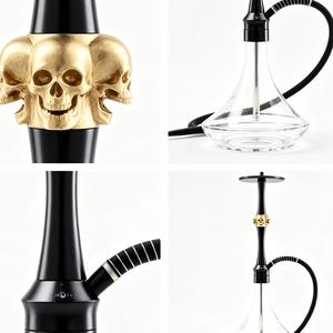 Cachimba de Vidrio Negro con Base de Calavera en Tono Dorado, Pipa de Agua Moderna para Bares y Salones - Product Image 2