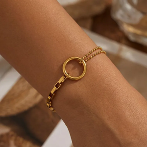 Bracelet en acier inoxydable au design minimaliste et léger, doté d'une structure à chaîne simple ou double et d'une bague ronde, bijoux en acier 18K - Product Image 2