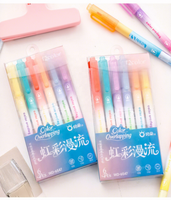 Fournitures scolaires, lot de 12 stylos surligneurs à double tête, dessin animé mignon, couleurs vives