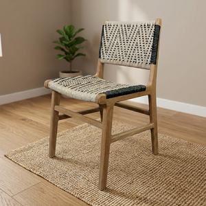 Chaise de salle à manger en teck tressé, siège et dossier en corde, mobilier minimaliste pour restaurant, cour et maison - Product Image 2
