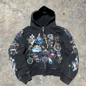 High Quality Acid Wash DTG Printed Streetwear Unisex 500gsm Heavyweight Zip Up <strong>Hoodie</strong> Custom Cotton Heavy Weight Washed Hoodies
