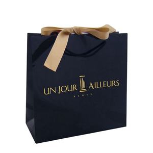 Sacs en papier personnalisés Crown Win, sacs en papier colorés pour emporter, sacs en carton pour le shopping avec nœuds cachés, rubans, logo, estampage or et argent - Product Image 3