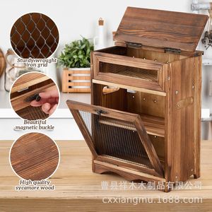 Wooden Potato And Onion Storage Box Square Kitchen Countertop <b>Vegetable</b> Container With Mesh Door <b>Standing</b> Type - Product Image 4