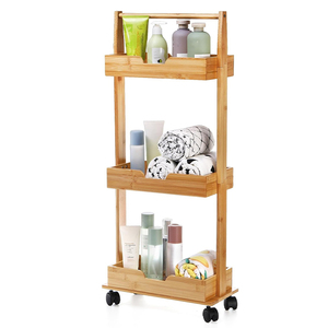 Chariot roulant en bambou ultra-étroit à 3 niveaux, remplisseur d'espace de 6,7 pouces, chariot utilitaire pour l'organisation de la salle de bain et de la buanderie - Product Image 1