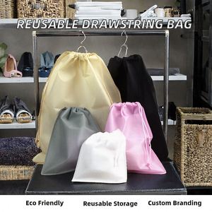 Sac à cordon réutilisable et écologique en non-tissé pour le rangement alimentaire en voyage et l'organisation des chaussures - Product Image 2