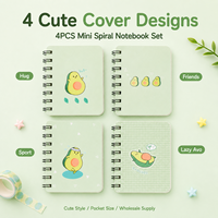 Ensemble de mini-carnets spirales, couverture verte motif avocat, 4 designs, compact, portable, OEM ODM, logo personnalisé, approvisionnement en gros