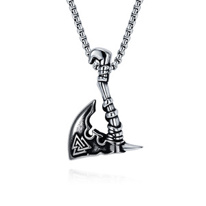 Vintage Viking Odin Knot Battle Axe <b>Titanium</b> Steel Necklace, Niche Nordic Viking Raider, yunnique Ethnic Culture Pe - Product Image 1