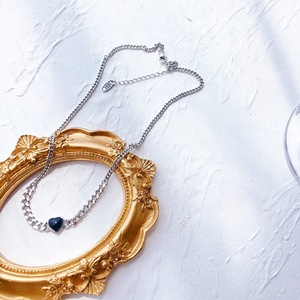 Collar de Plata de Ley S925 con Ágata Negra en Forma de Corazón para Mujer, Estilo Coreano, Retro, Moderno, Sencillo, Cadena Fresca de 405 cm para Uso Diario - Product Image 2