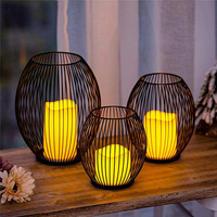 Porte-bougie LED en métal noir pour porte-bougie extérieur, pour centre de Table, cheminée, cheminée, lanterne décorative