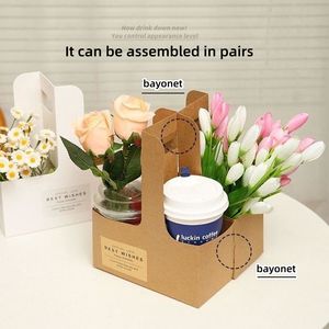 กล่องใส่กาแฟแบบพกพา กล่องดอกไม้กระดาษคราฟท์ ตะกร้าดอกไม้ กล่องใส่ชา<span class=keywords><strong>น</strong></span>มแบบ<span class=keywords><strong>น</strong></span>ำก<span class=keywords><strong>ล</strong></span>ับ กล่องใส่ขนมเค้ก กล่องใส่ช่อดอกไม้สดแบบพกพา - Product Image 5