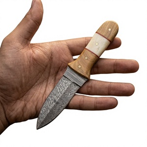 Cuchillo de Supervivencia y Caza de Acero de Damasco Forjado a Mano, Hoja Fija Mini Tipo Drop Point, Mango de Madera, Grado Industrial, para Revendedores OEM 58/60 - Product Image 4