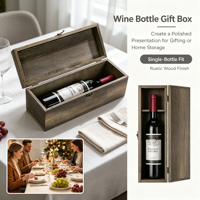 Boîte à vin vintage en bois brûlé pour une bouteille, avec couvercle à charnière, coffret de rangement en bois pour vin, boîte cadeau pour mariage et emballage de fête