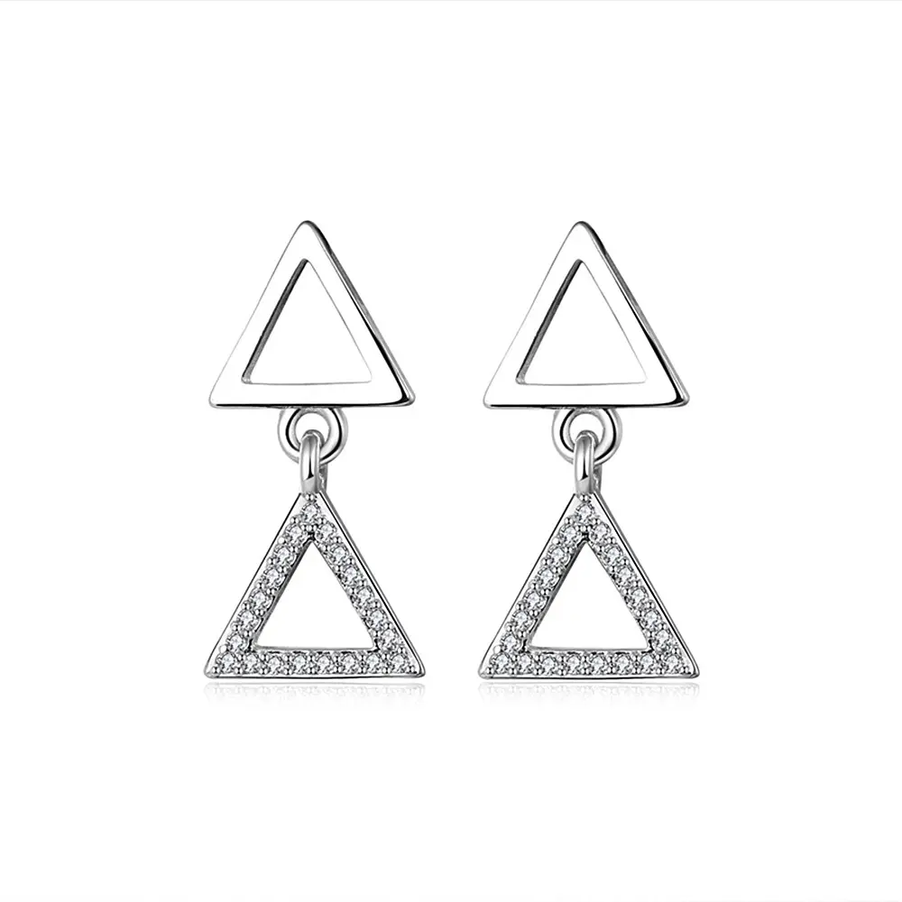 Sterling Silver Bling Sparking Kristal Inlay Segitiga Ganda Dear Delta Simbol Sorors Earrings