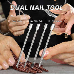 Empujador de Cutículas Profesional Reutilizable de Doble Punta de Acero Inoxidable, Herramienta de Cuidado Duradera con Superficie Antideslizante - Product Image 2