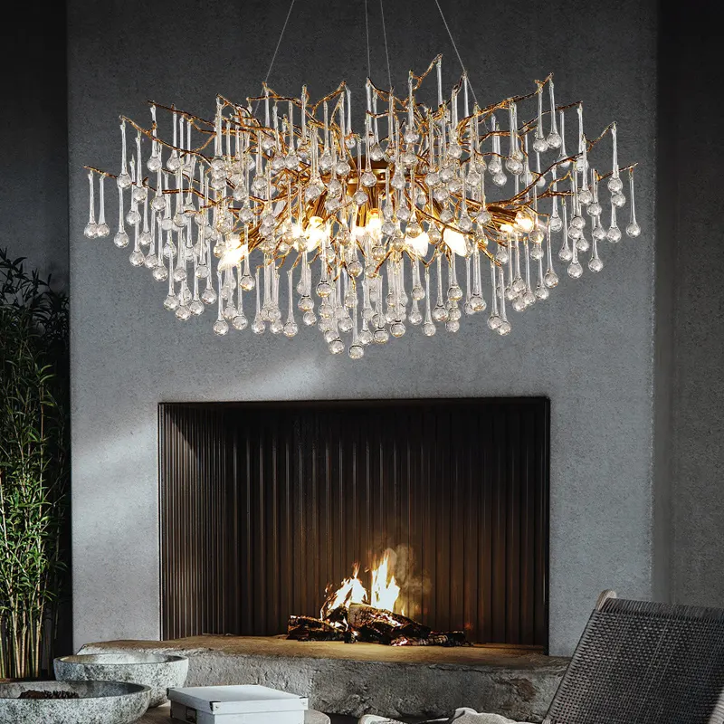 modern crystal chandelier large luxury gold big chandeliers for villa living room water drop lamp