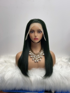 Perruque Lace Front Vert Foncé Cheveux Humains Lisses 13x4 Pré-Pluckée pour Femmes, Cheveux Vierges Brésiliens Colorés - Product Image 2