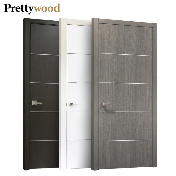 Prettywood आधुनिक डिजाइन अपार्टमेंट निविड़ अंधकार Prehung आंतरिक लकड़ी HDF MDF पीवीसी शौचालय बाथरूम का दरवाजा