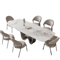 Ensemble de table à manger minimaliste italien avec plateau en pierre, pieds en métal multifonctionnels pour petit appartement, hôtel, mobilier de salle à manger