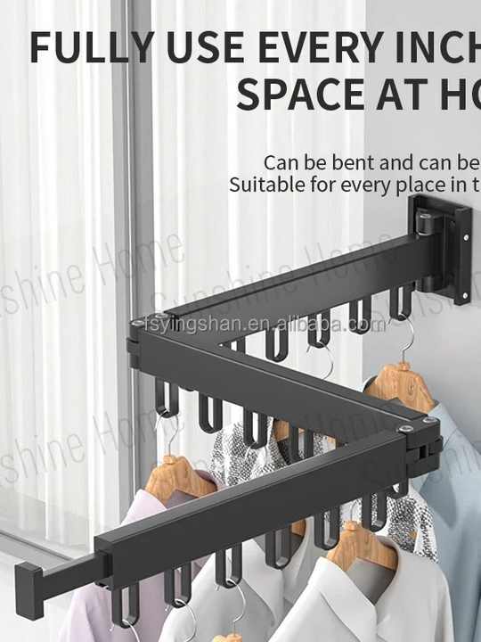 Retractable Cloth Hook Aluminum Clothesline Foldable Rectangle Laundry  Drying Rack Wall Mounted Foldable Hanger Rack Living Room