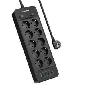 2500W 10A Stekkerdoos Schakelaar Eu Stopcontacten Met 2M Verlengsnoer Surge Protector 10 Ac Outlets 4 usb Opladen