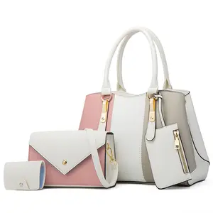4 PCS Women 2022 New Fashion Contrast Color Women Handbags Shoulder Messenger Bags Mother Bags