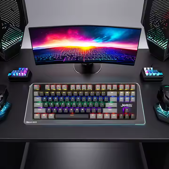 Jedel 87 Keys 8 Modes Rainbow Backlit Gaming Mechanical Keyboard All Keys Anti-ghost 80% Wired Mechanical Keyboard