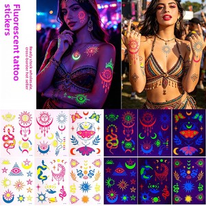 Pegatinas de <span class=keywords><strong>Tatuajes</strong></span> Fluorescentes, <span class=keywords><strong>Tatuajes</strong></span> que Brillan en la Oscuridad, Artículos Luminosos para Fiestas, <span class=keywords><strong>Pintura</strong></span> Corporal de Neón, <span class=keywords><strong>Tatuajes</strong></span> Temporales Faciales UV - Product Image 4