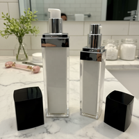 Flacon en plastique noir et blanc de haute qualité de 50 ml et 100 ml avec pompe, emballage pour shampooing, lotion, crème solaire.