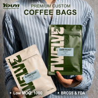 Bolsa de Café con Fondo Plano YOUYI, de Aluminio, con Válvula Unidireccional, a Prueba de Humedad, con Cierre Hermético, Apta para Alimentos, Libre de BPA