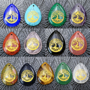 Pendentif Arbre de Vie <span class=keywords><strong>Kabbalah</strong></span> sculpté en forme de goutte d'eau, collier semi-fini en pierres précieuses - Product Image 6
