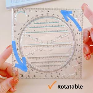 多功能塑料量角器和尺子12 * 12厘米，包括适用于学生教师考试的直圆形椭圆形三角形矩形 - Product Image 5