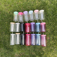 Canette de bière soda transparente en plastique acrylique de 16oz gobelet à boire en plastique transparent avec couvercle en bambou ou couvercle en plastique et paille