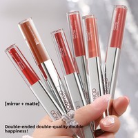 Gloss à lèvres double embout personnalisé OEM, longue tenue, waterproof, rouge à lèvres liquide velours mat et brillant effet miroir, maquillage pour les lèvres, marque privée