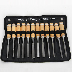 Juego de herramientas de tallado de cincel manual, 12 Uds., bolsa de lona de acero y madera, herramientas de carpintería DIY, herramientas de torneado de madera, cinceles de torno de madera - Product Image 1