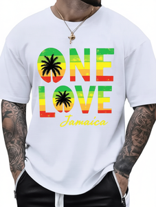 Camiseta One Love Jamaica para Hombre, Manga Corta, Cuello Redondo, 100% Algodón, Transpirable, Informal, Diseño Estampado de Jersey para Verano - Product Image 1