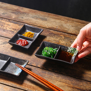 Plat à <span class=keywords><strong>Sauce</strong></span> en Céramique de Style Japonais Rectangle 2 Compartiments Bols à <span class=keywords><strong>Sauce</strong></span> Soja Sushi 2 Grilles Design Japandi pour les Occasions de Fête - Product Image 4