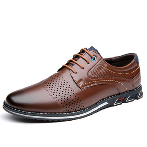Chaussures Richelieu en cuir massif pour hommes, à bout pointu, respirantes, avec doublure en cuir véritable, semelle en caoutchouc, pour le bureau et les occasions professionnelles, toutes saisons, à lacets - Product Image 5