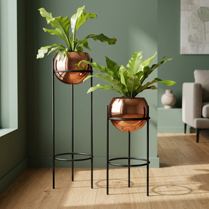 Metal Floor <b>Vase</b> Round Flower Planter with <b>Stand</b> Industrial Style Decorative Plant Holder for Home Garden - Product Image 2