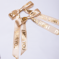Ruban en satin personnalisé avec logo imprimé, ruban imprimé en feuille d'or rose pour emballage cadeau, vente en gros d'usine