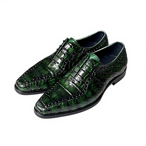 Zapatos de Cuero de Cocodrilo Verde de Lujo para Hombre – Zapatos de Vestir con Cordones de Alto Brillo, Calzado Formal Premium para Hombres - Product Image 1