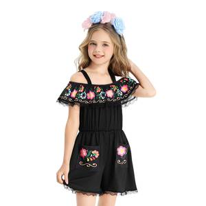 Disfraz Tradicional Mexicano de Halloween para Niñas, Mono con Hombros Descubiertos, Traje de Rosa del Día de Muertos para Niños - Product Image 5