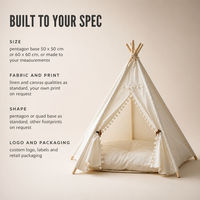 Tente tipi pour animaux de compagnie |   Tente pour chat en lin et toile imprimée avec poteaux en bois |   Tentes pour animaux de compagnie personnalisées OEM ODM