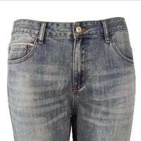 Jean slim vintage délavé taille mi-haute pour homme, coupe crayon, en denim bleu américain classique, avec patchwork de sangles et broderies, rivets