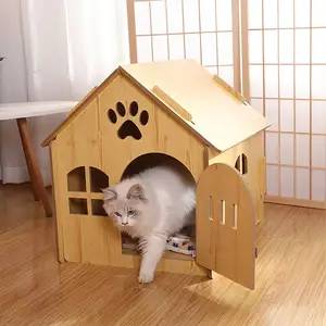 China Großhandel Katzen haus Kleine Hunde höhle Bett Holz käfige für kleine Haustiere mit Tür fenstern