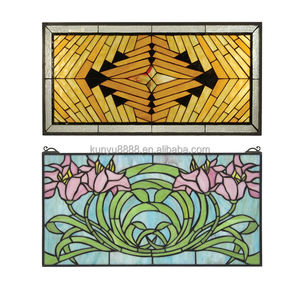 Panneau de vitrail Tiffany personnalisé en cuivre massif à motif floral rectangulaire pour fenêtre ou mur avec chaîne - Product Image 5