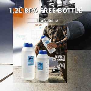 1.2L BPA Free Sports Water Bottle Large Capacity Portable PP Direct <b>Drinking</b> Flip Cap Carabiner <b>Measurement</b> Scale Gym Camping - Product Image 2