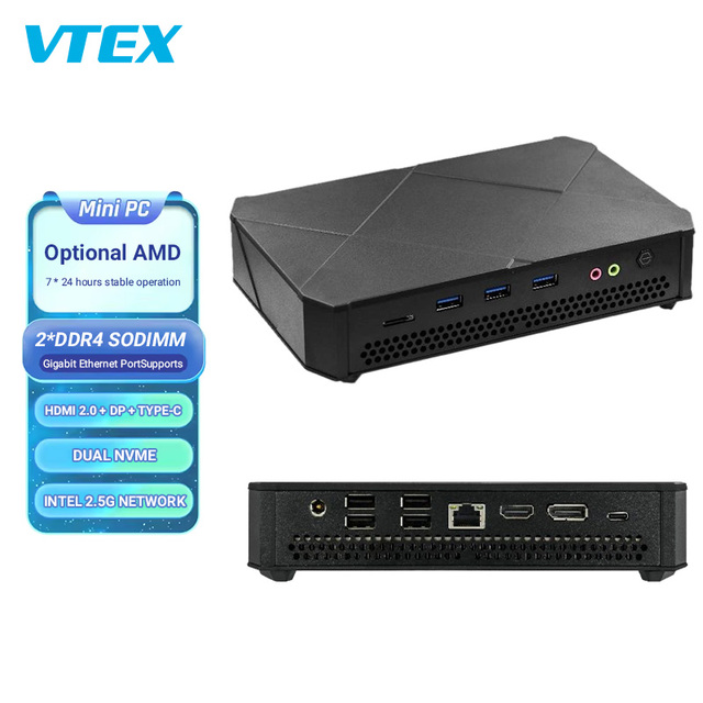 Ultra-thin Industrial Metal Computer R7/R5 WiFi 6+BT5.2 DP 2.0 Dual SSD Slots Ultra-Compact Desktop Office Gaming Mini BOX PC
