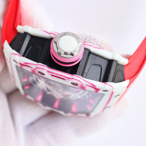 Montre mécanique squelette personnalisée haut de gamme style RM pour homme, boîtier blanc, rose, rouge, mouvement visible, bracelet rouge, montre-bracelet de luxe sport - Product Image 3