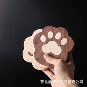 Custom Wooden Coasters <b>Cat</b> Paw Shape Solid Wood Heat Resistant <b>Mats</b> For Coffee Tea Cups - Product Image 4