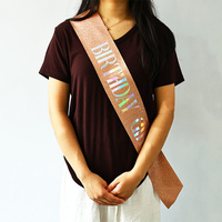 Vente en gros ceinture scintillante personnalisée 'anniversaire fille' ruban de ceinture reine en feuille d'or rose de haute qualité pour les décorations de sac d'emballage de fête
